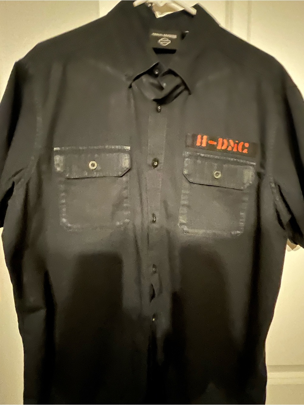 Men’s Harley-Davidson Black Short-Sleeve Button Down Shirt with Orange Logo